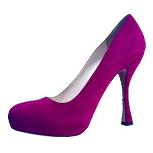 Prada Raspberry Magenta Suede Platform High Heel Pumps, Box, 39, 9